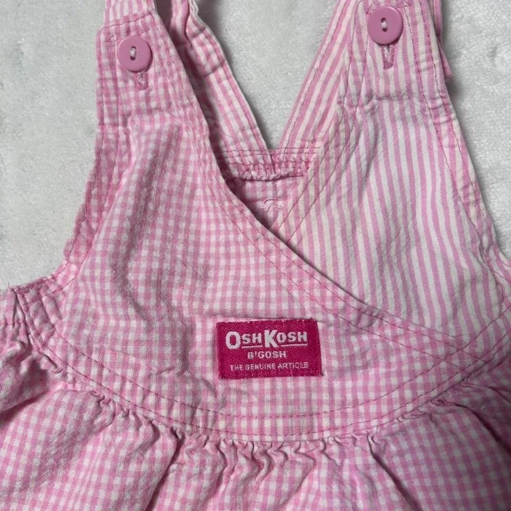 VINTAGE OSHKOSH PINK AND WHITE GINGHAM JUMPER DRESS USA‎  2T
